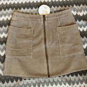 Griffin & Grace | Tan Corduroy Front Zip Mini Skirt with Pockets | She + Sky